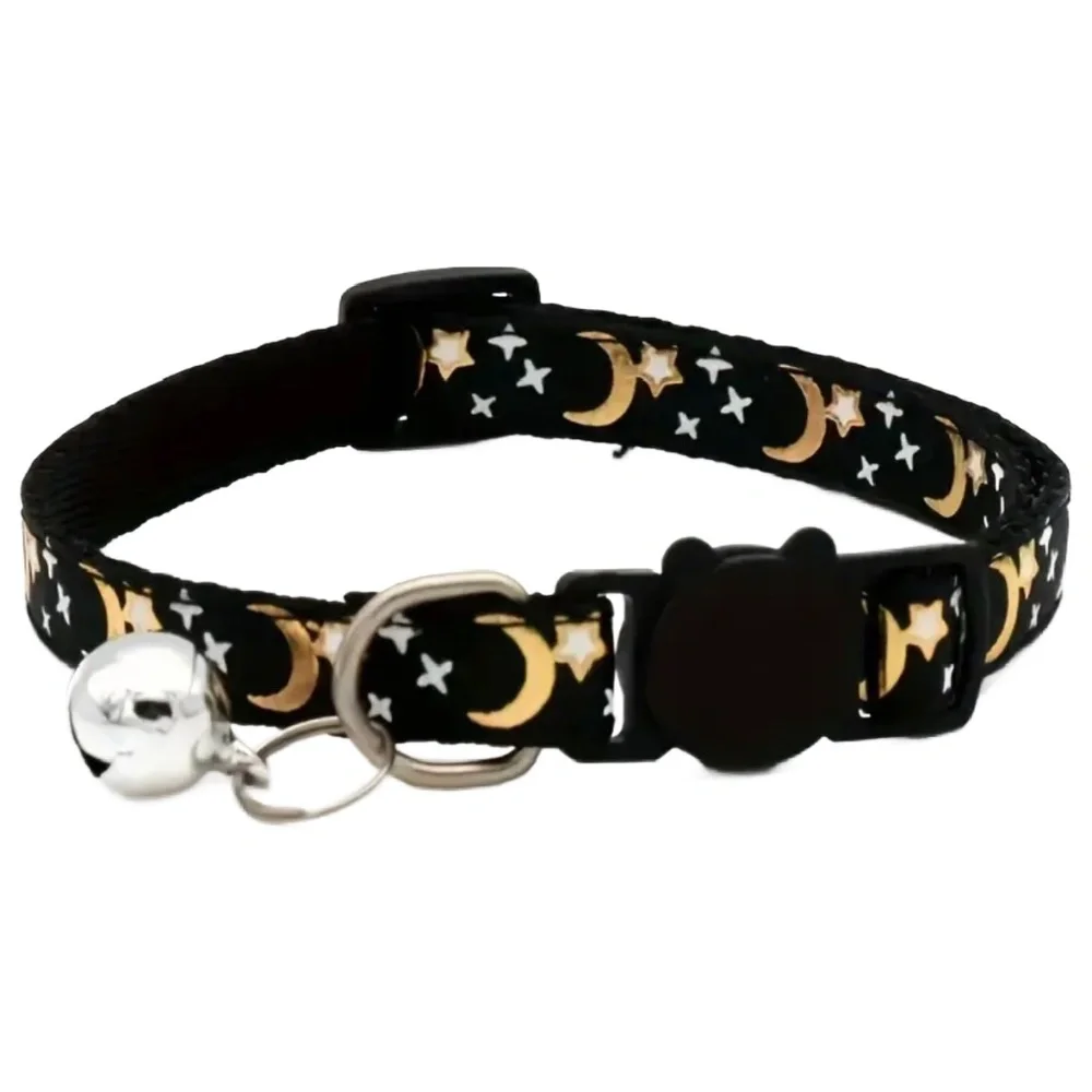 Black Moon Star Astrology Cat Dog Breakaway Collar Bell Adjustable Night